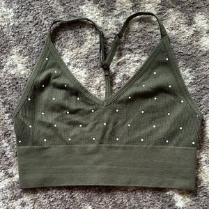 4/$20 Loft olive green white polka dot bralette, size XS/S
